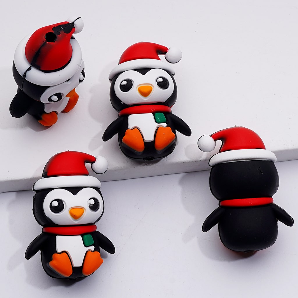 3D Christmas Series Cute Penguin Gingerbread Father Christmas's Head Tree Snowman Silicone Focal Beads