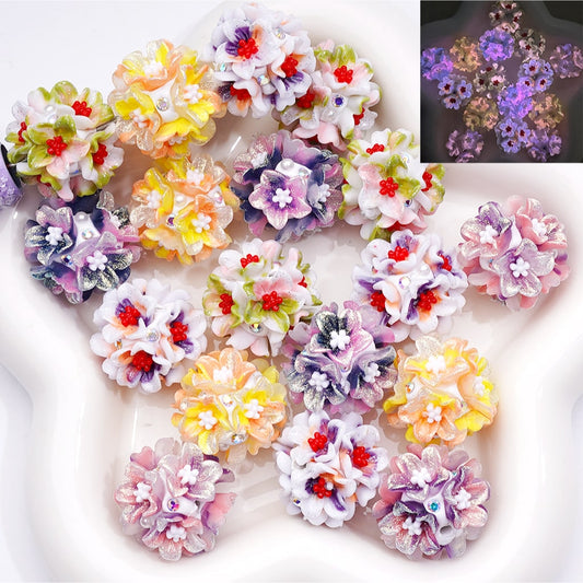 Luminous Large Glitter Flower White Pearls AB Rhinestones Clay Beads, 23MM, Random Mix