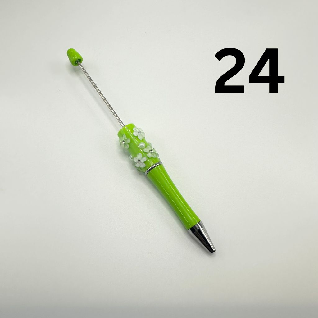Beaded Pens in Solid Colors with Acrylic Flower and Clear Rhinestone