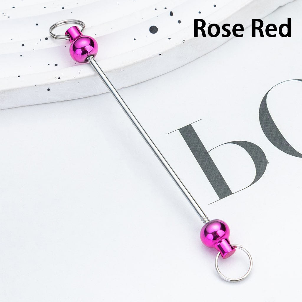 DIY Plastic Beadable Keychain Bars with Round Balls for Keychain Accessories in Metallic Colors, 10 CM