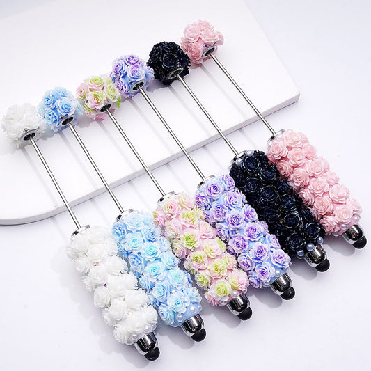 Beadable Clay Stylus Pen Mini Cute Soft Flowers White Pearls AB Rhinestones Multi-Color