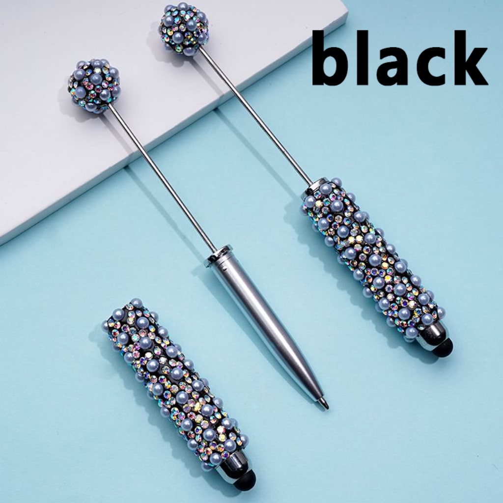 Beadable Clay Stylus Pens with AB Rhinestones White Pearls Covered the Entire Pen