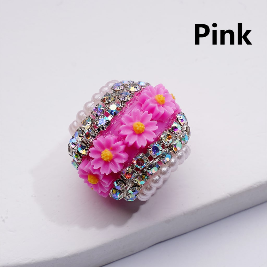 Mini Daisy Flower AB Rhinestones Chains White Pearls Loop Acrylic Beads, Around 20*18MM