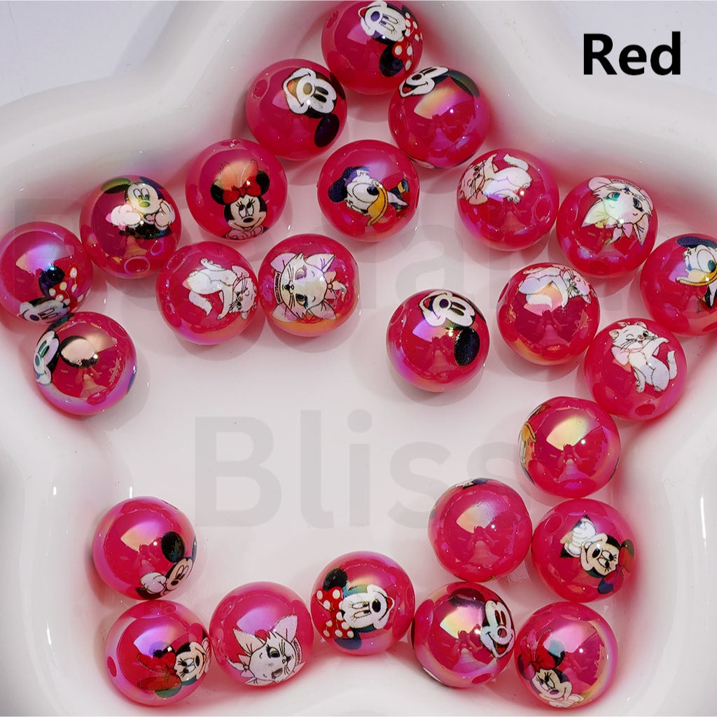 UV Coating Cute Disne Cartoon Micke Minni Mouse Donal Dais Duck Mari Cat Round Acrylic Beads in Jelly Color, 16MM (Single Color is available for 200pcs(Whole bag))