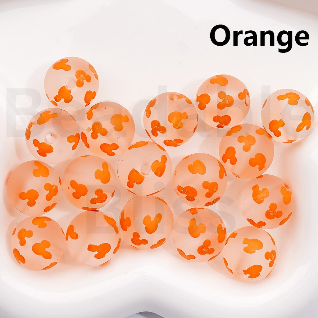 Frosted Multi-Color Micke Mous Head Prints Round Acrylic Beads, 16MM (Single Color is available for 200pcs(Whole Bag))