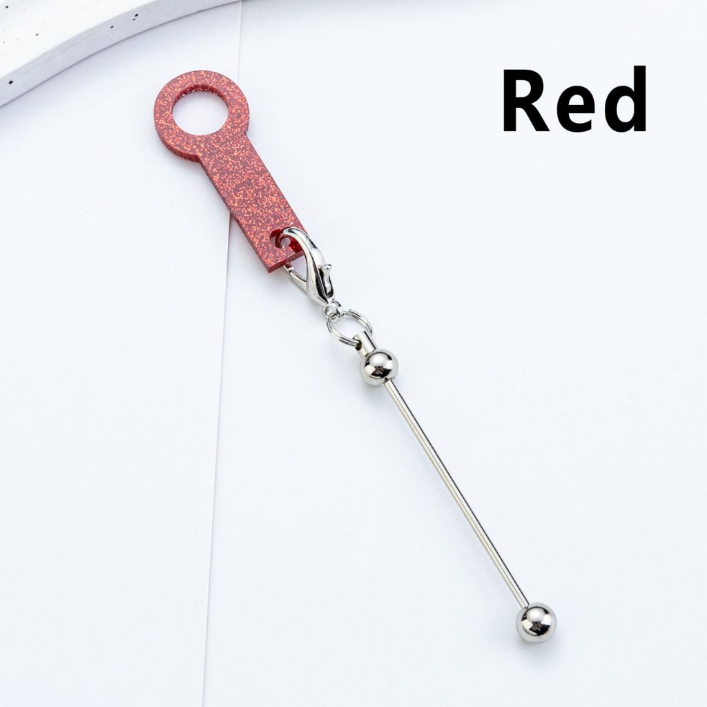 DIY Beadable Silver Metal Bar for Keychain with Carabiner Hook Plastic Long Ring Hoop on Cup's Straw, 120MM
