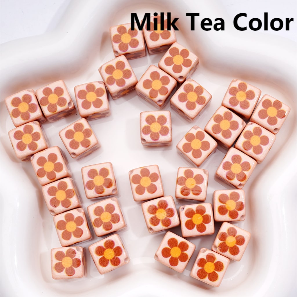 Square Cube Acrylic Beads Cute Mini Flowers Solid Color 12MM (Single Color is available for 200pcs(Whole Bag))