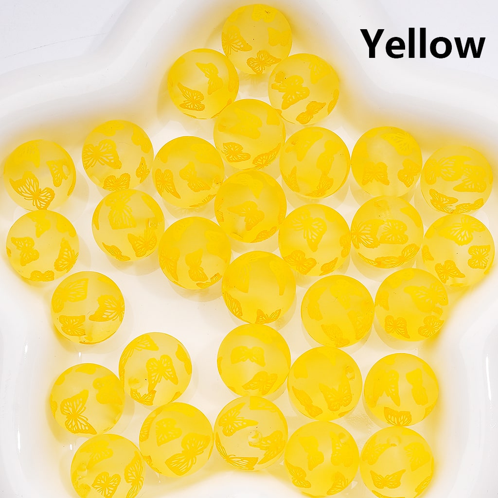 Frosted Multi-Color Cute Butterfly Prints Round Acrylic Beads, 16MM (Single Color is available for 200pcs(Whole Bag))