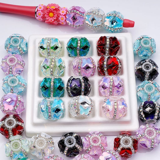 Multi-Color Shiny Butterflies AB Rhinestones Chains White Pearls Loop Clear Acrylic Beads, 20MM, Random Mix