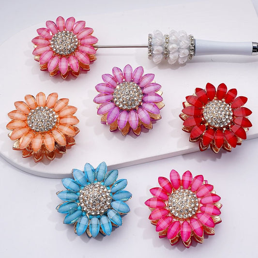 Fantastic Fancy Gold Alloy Chrysanthemum Flower with Shiny Rhinestones Clay Beads, Around 42MM