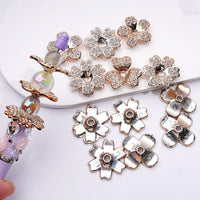 Gold Acrylic Cute Flower with Clear Rhinestones Jewelry Accessories Spacer, Around  30MM, Random Mix