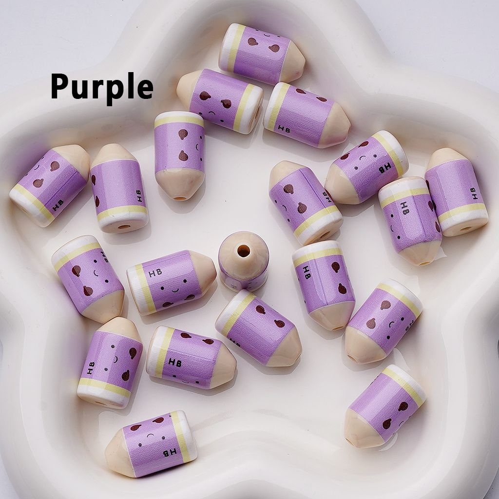 Multi Single Color & Random Mix Color Cute Smile Face HB Pencil Acrylic Beads, Around 12*21MM