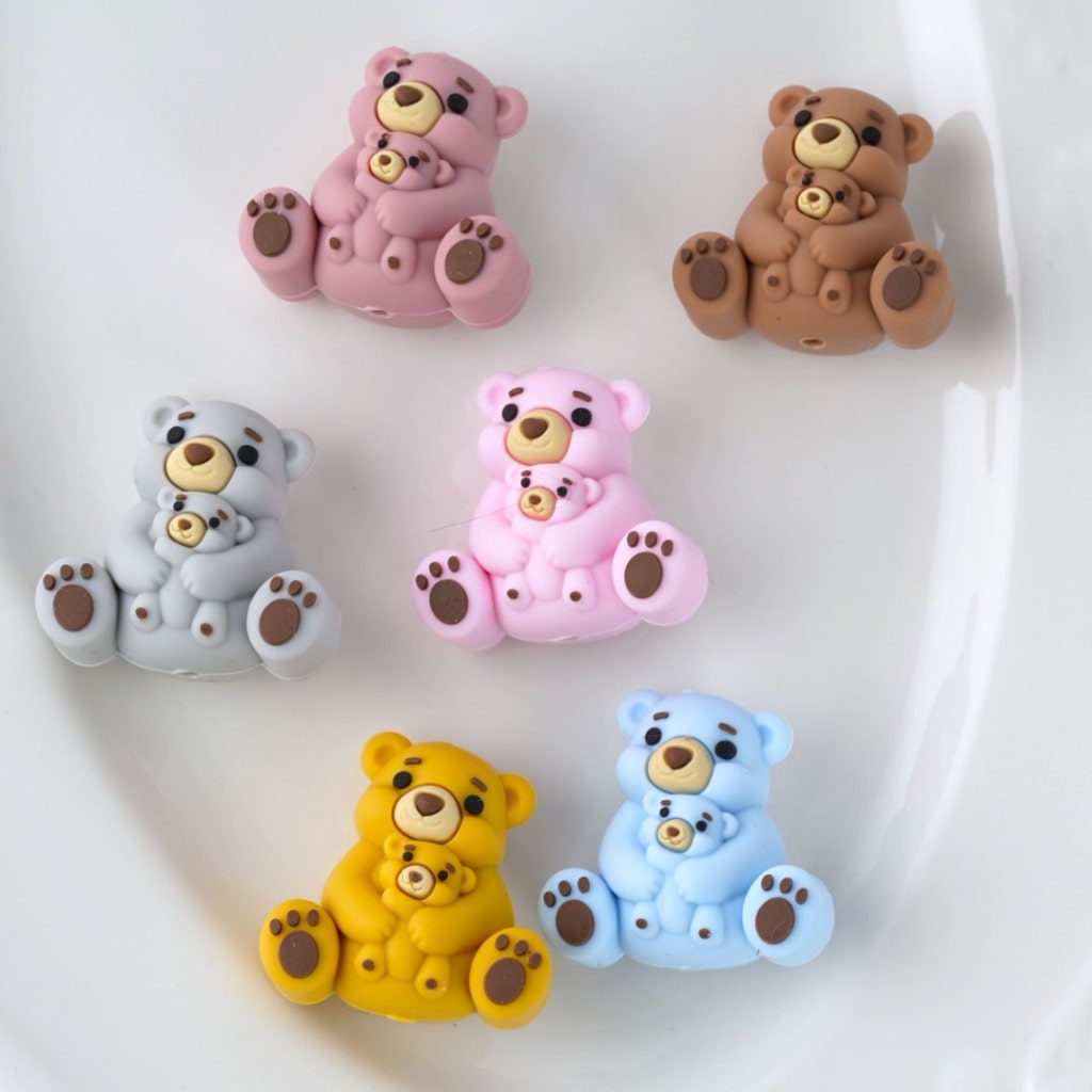 3D Vivid Cute Bear Mom Baby Silicone Focal Beads