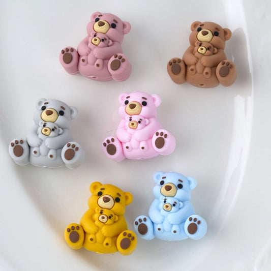 3D Vivid Cute Bear Mom Baby Silicone Focal Beads