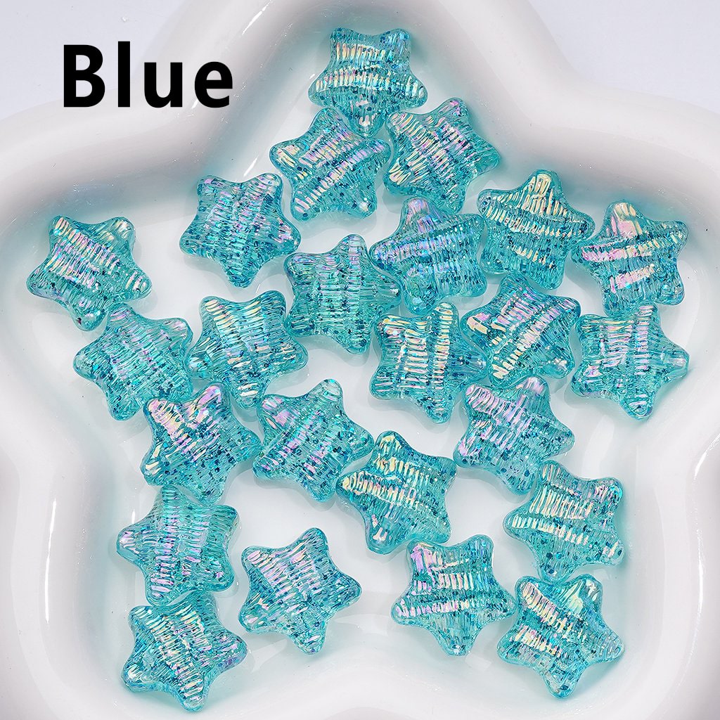UV Coating Shiny Multi-Color Concave Stripes Five-Pointed Star Acrylic Beads, Around 19MM