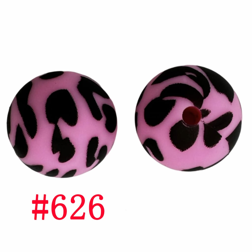 Pink Cougar Printed Silicone Beads, 15mm, Number 626