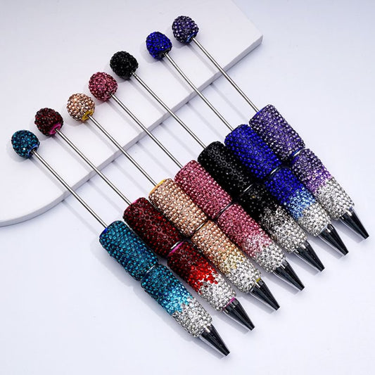 Ombre Color Beadable Clay Pens with Shiny Rhinestones Covered the Entire Pen