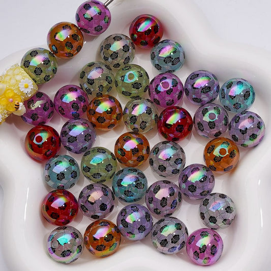UV Coating Mini Black Rose Prints Translucent Multi-Color Acrylic Beads, 16MM, Random Mix