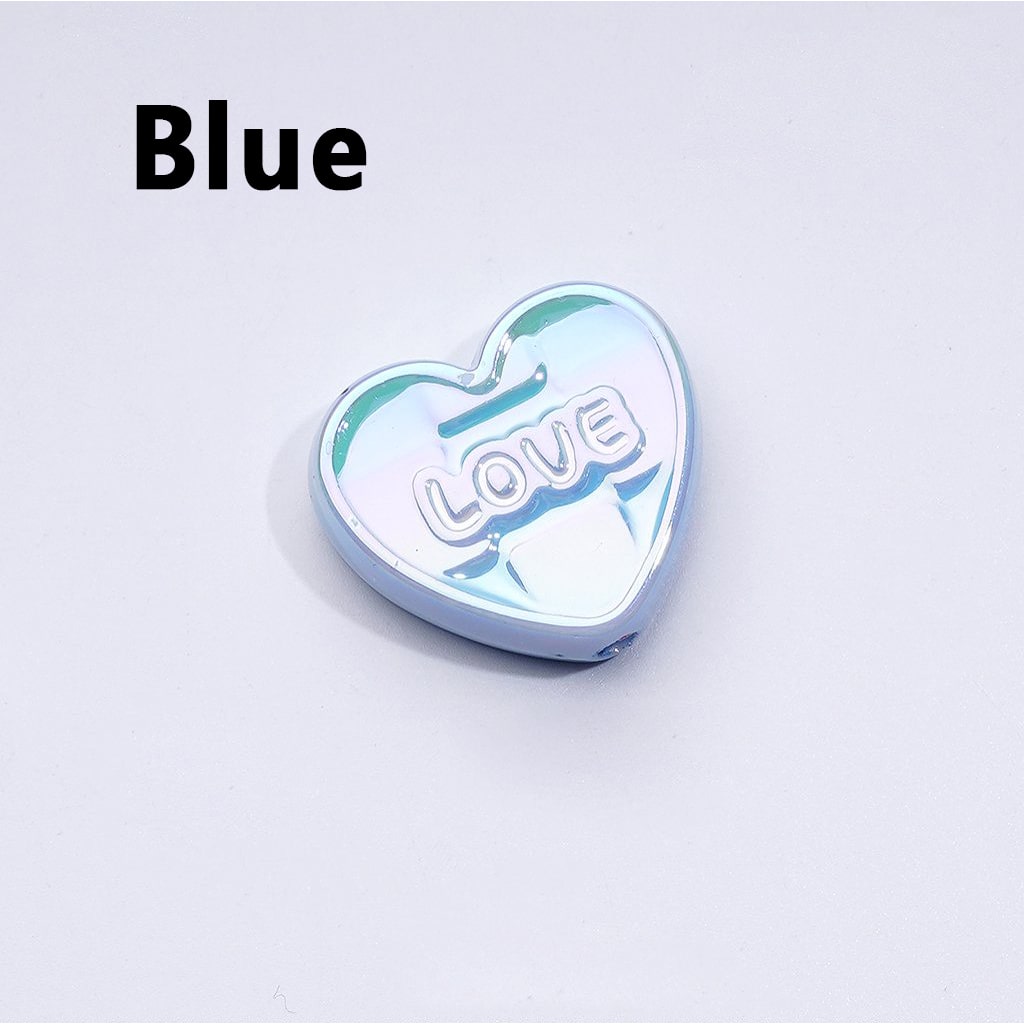 UV Coating Multi-Color Shiny Hearts with Love Acrylic Beads, Around 26*23MM