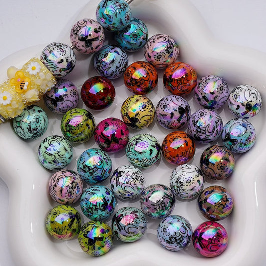 UV Coating  Cute Paintings Solid Color Round Acrylic Beads, 16MM, Random Mix