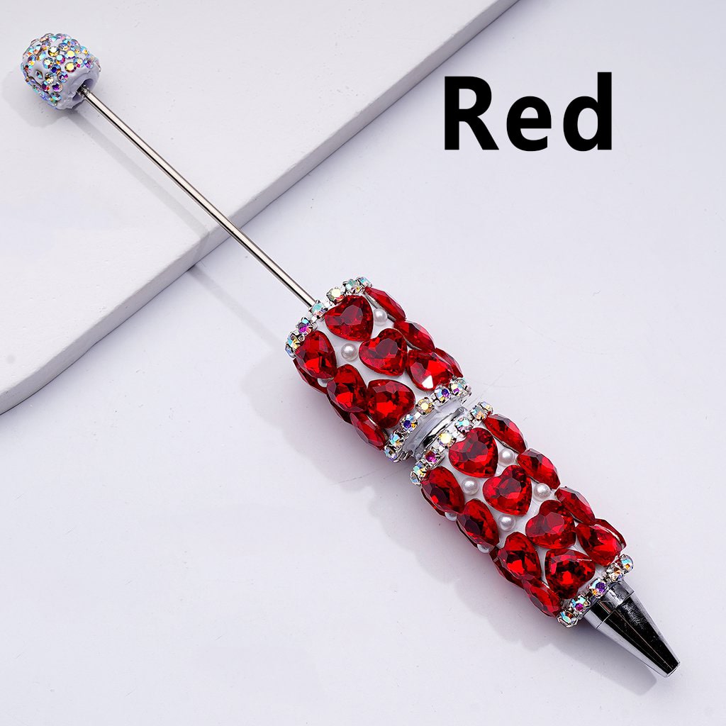 Beadable Clay Pen with Colorful Shiny Hearts White Pearls AB Rhinestones Chain