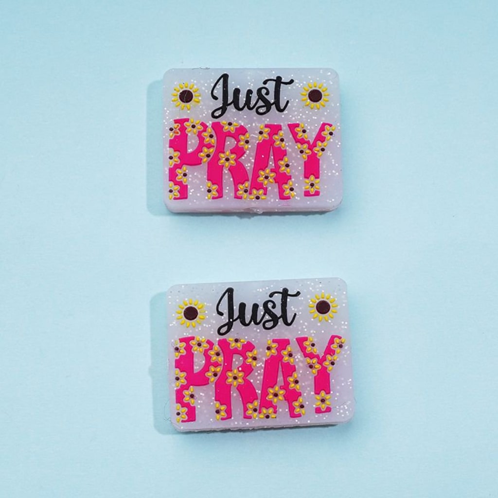 Juts Pray Sunflowers Glitter Religion Jesus Silicone Focal Beads