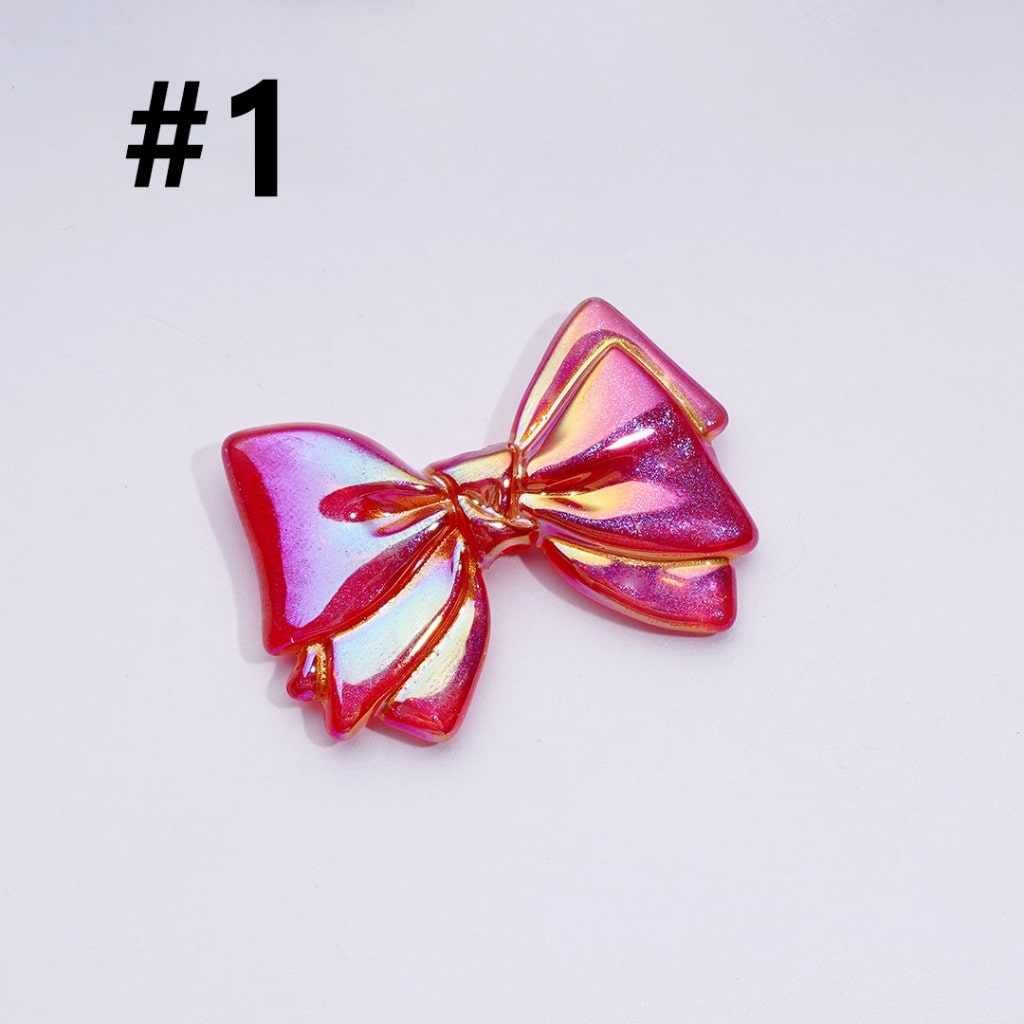 UV Coating Dazzling Color Bowknots Acrylic Beads, Around 43*40*7MM