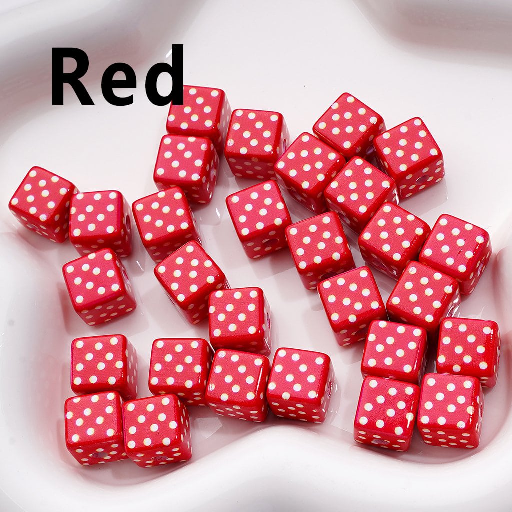 Mini Cute Cube Square Acrylic Beads with White Dots Acrylic Beads, 10MM