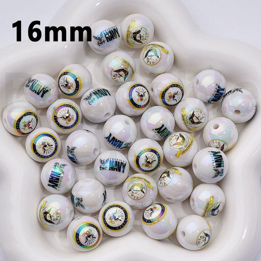 UV Coating USA America Nav Acrylic Beads, 16MM, Random Mix