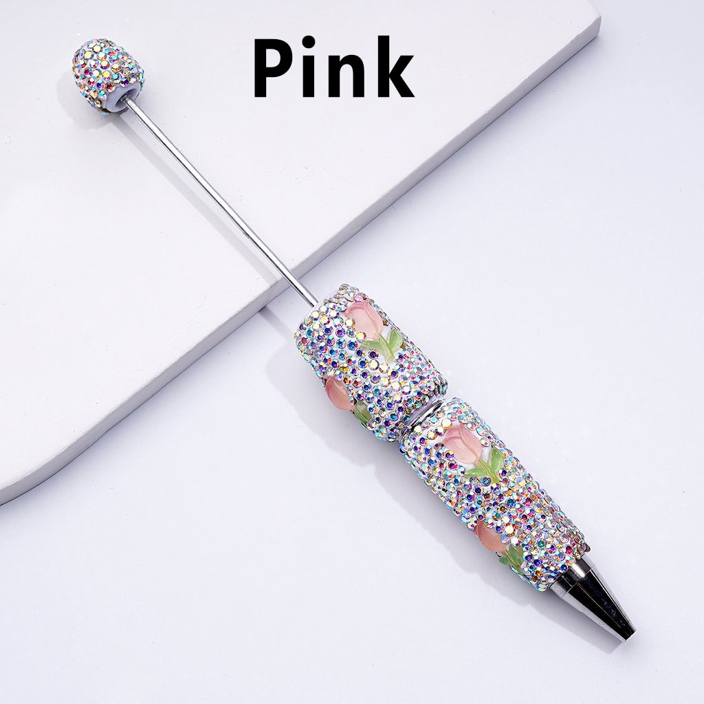 Beadable Clay Pens with Mini Cute Tulip Flowers AB Rhinestones Covered the Entire Pen
