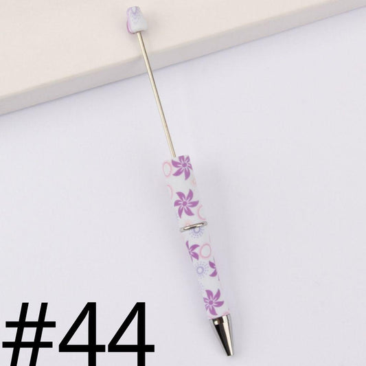 Lily White Floral with Pink Flowers Printed Beadable Pens Number 44