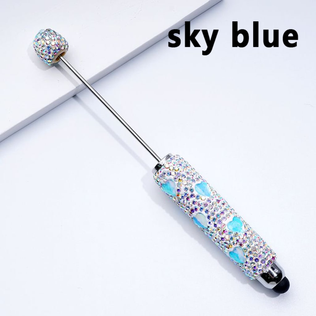 Beadable Clay Stylus Pens with Colorful Heart Rhinestones Mini AB Rhinestones Covered the Entire Pen
