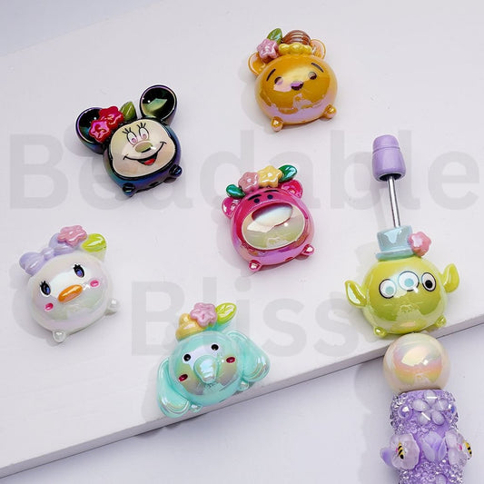 UV Coating Disne Toy Stor Cartoon Minni Lotso Winni the Poo Alien Elephant Duck Acrylic Beads Mix, 24*21MM, Random Mix