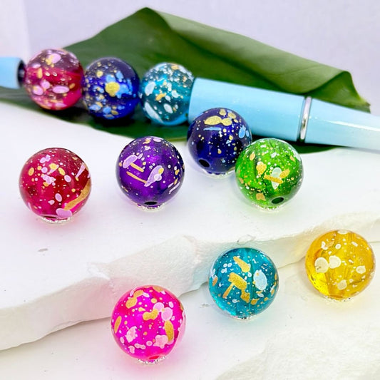 Colorful Clear Round Acrylic Beads with Irregular Spots Graffiti, 16MM, Random Mix