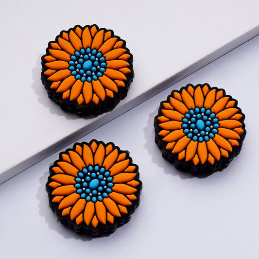 Cute Orange Sunflower Silicone Focal Beads