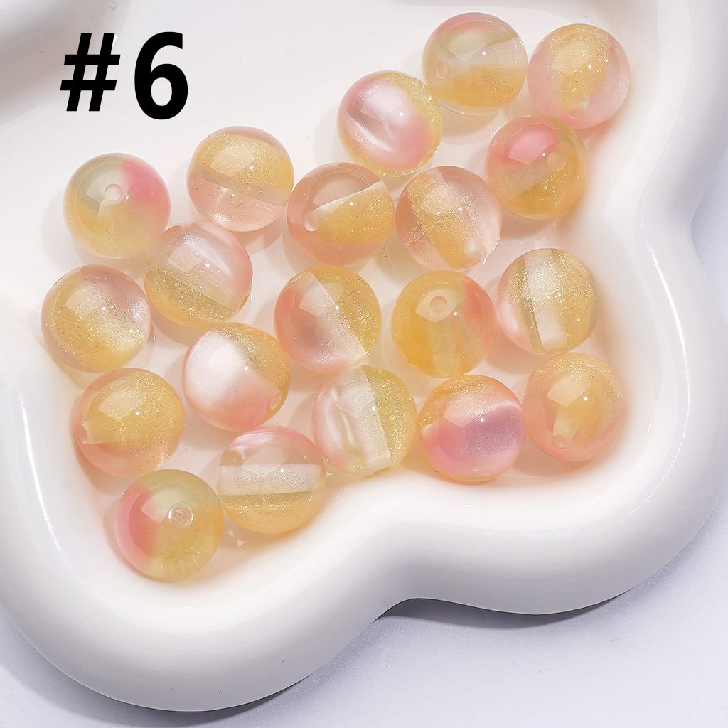 Bling Bling Double Color Cat Eye Style Shiny Gold Glitter Round Acrylic Beads, 16MM