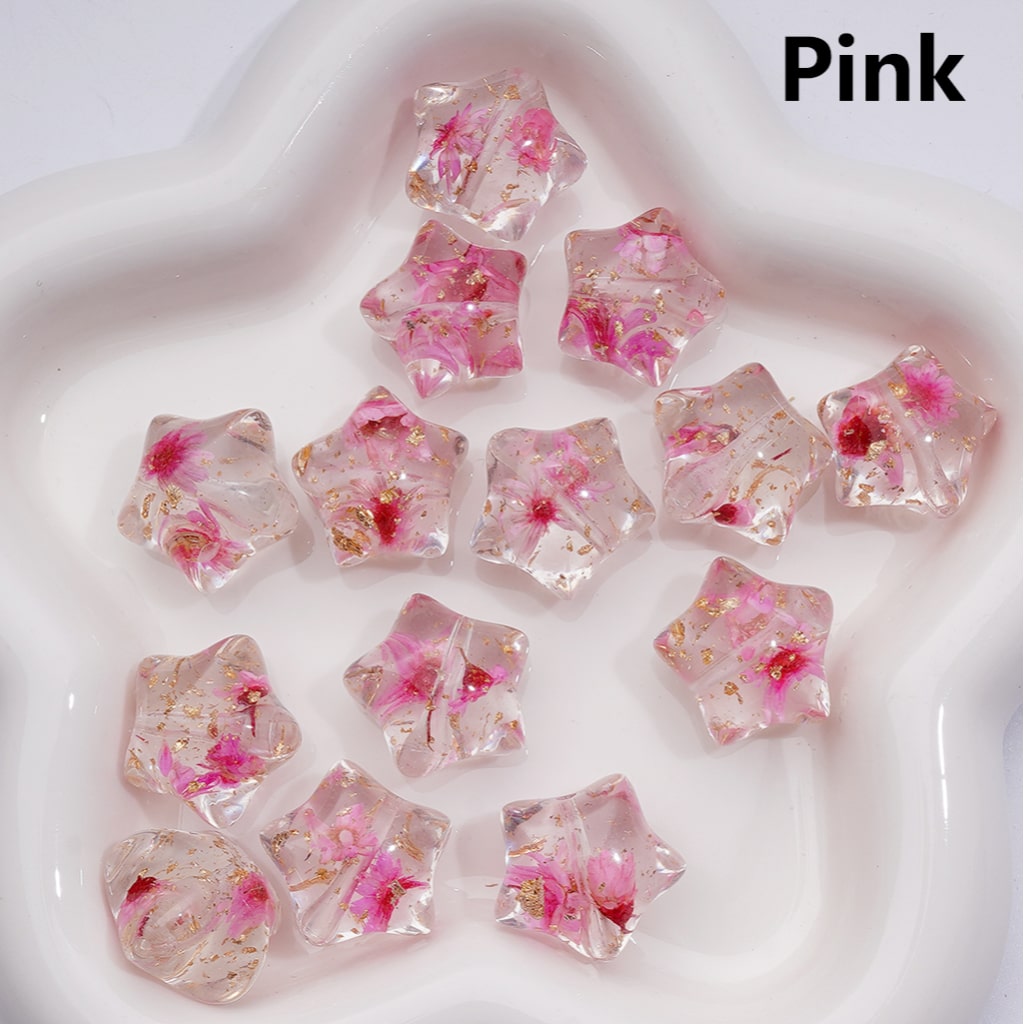 Multi-Color Dried Flowers Gold Foil Paper Inside Clear Star Acrylic Beads, 18MM (Single Color is available for 200pcs(Whole bag))