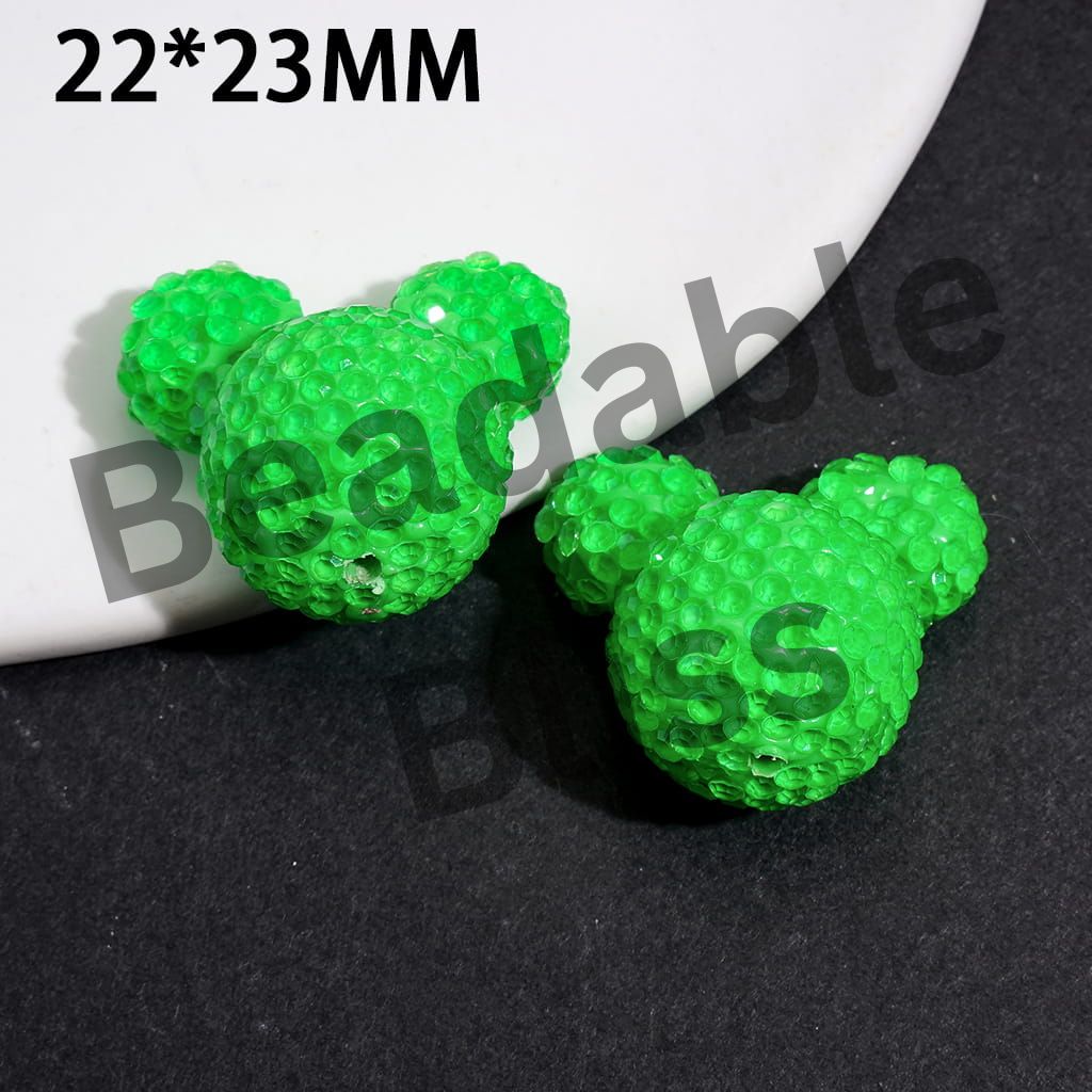 Clay Beads Mouse Head Design w Bling Rhinestones, Fluorescent Colors Around 22*23MM, Multi-Color (Please Read Description)