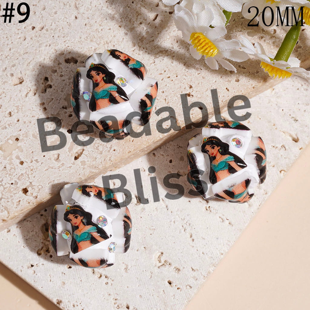 Clay Beads with Classic Animation Pretty Princess Character and AB Rhinestones, 20MM Multi-Color