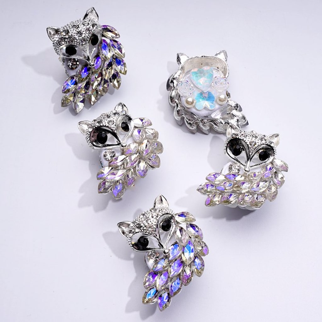 Exquisite Fancy Silver Alloy Fox with Shiny Rhinestones White Pearls Cute Hearts Butterflies Flowers Clay Beads, Around 47*36MM