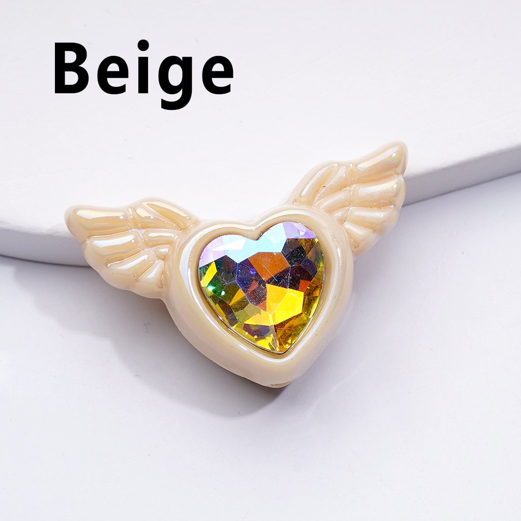 UV Coating Shiny Hearts with Angel's Wings Acrylic Beads K9 Rhinestones Inside, Around 40*26MM