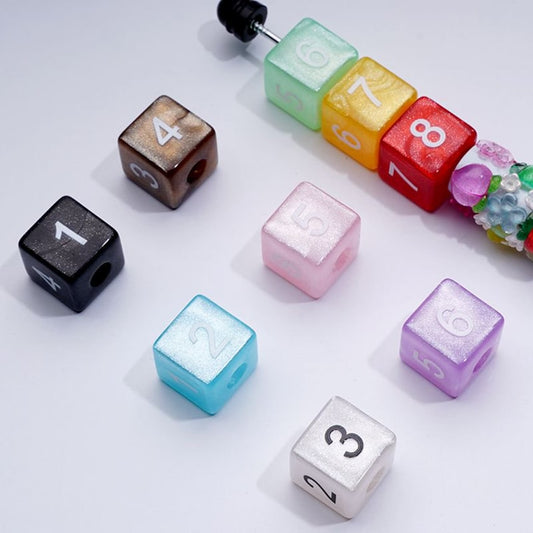Colorful Glitter Figure Number Square Cube Acrylic Beads, 16MM, Random Mix