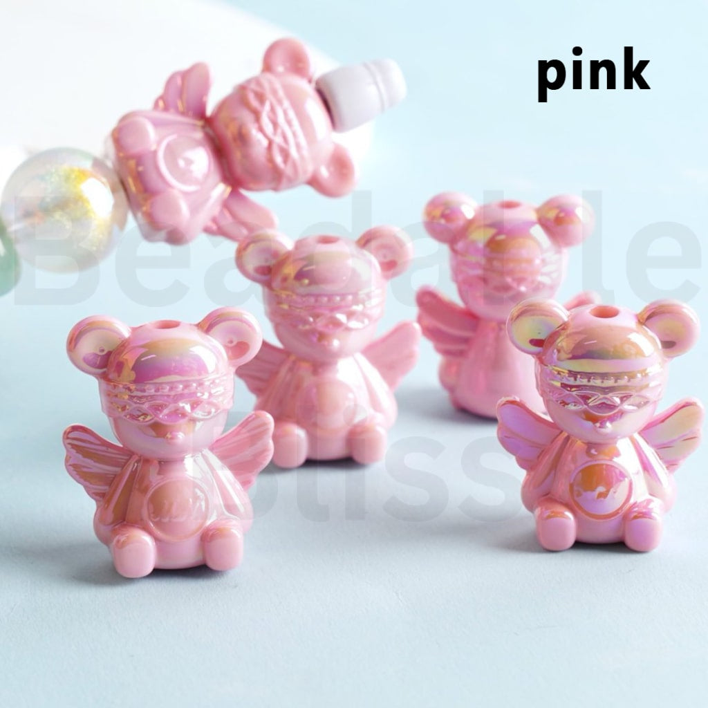 UV Coating Shiny Colorful Angel Bear Acrylic Beads, Around 30*24MM