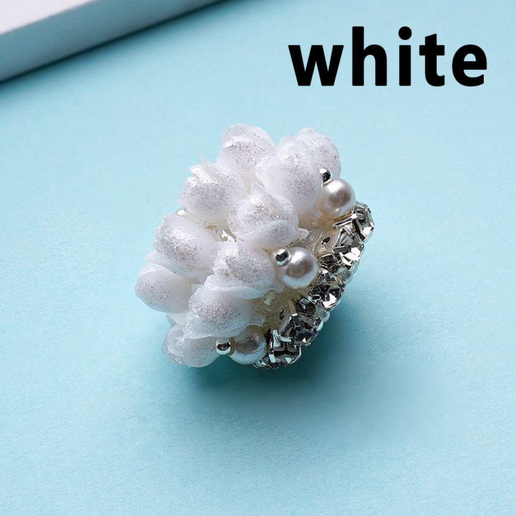 Bling Bling Cute Flowers Tulips Clear Rhinestones Chains White Pearls Round Acrylic Beads, Around 25*18MM