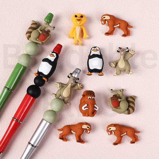 3D Cute Animals Squirrel Sloth Si Lion Ale Elephant Mann Penguin Skippe Saber-toothed Tiger Dieg Ice Ag Madgasca Silicone Focal Beads