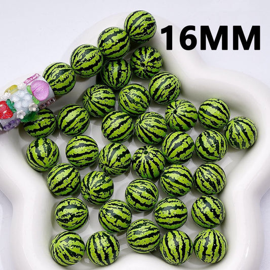 Clear Color Coating Watermelon Printed Acrylic Beads, 16MM