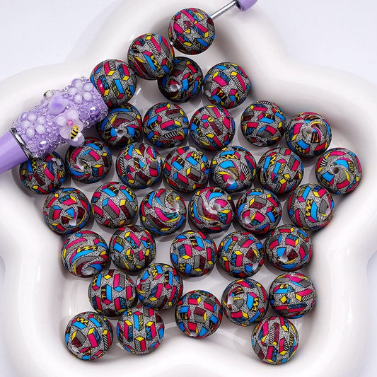 Abstractive Building Blocks Bricks Printed Silicone Beads 15MM, Number Z-00250
