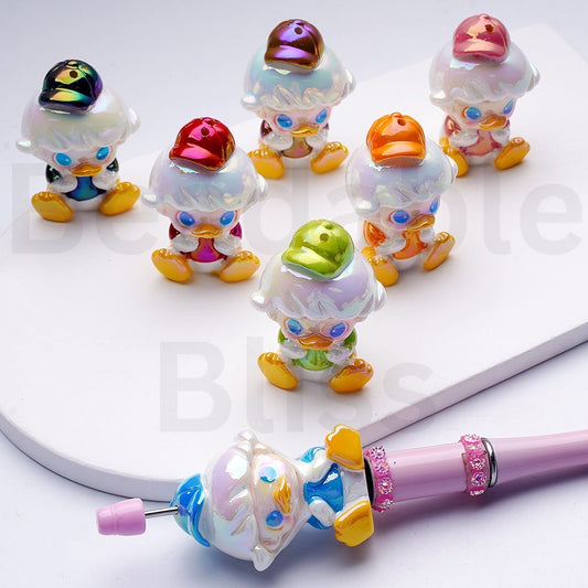 UV Coating Cute Moll Face Duck Pop Mar Acrylic Beads, 32*32*46MM, Random Mix