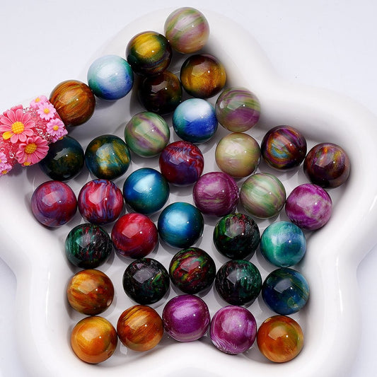 Galaxy Style Abstract Art Stripes Prints Glitter Round Acrylic Beads, 16MM