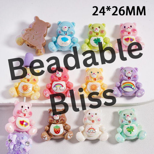Acrylic Beads UV Coating Cute Care Bea Solid Color, 24*26MM, Random Mix